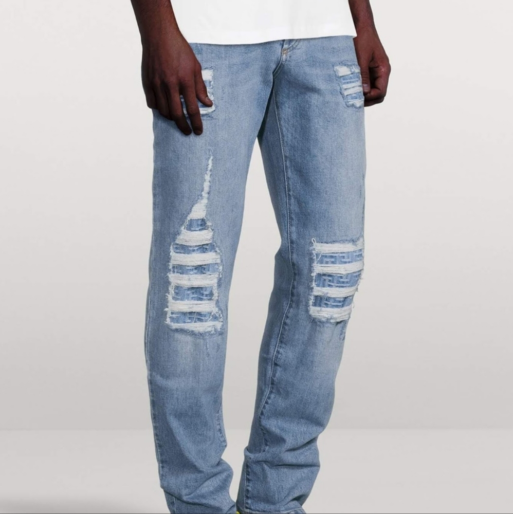 BALMAIN Slim Fit Ripped Jeans with Monogram Pattern - Picture 2 of 8